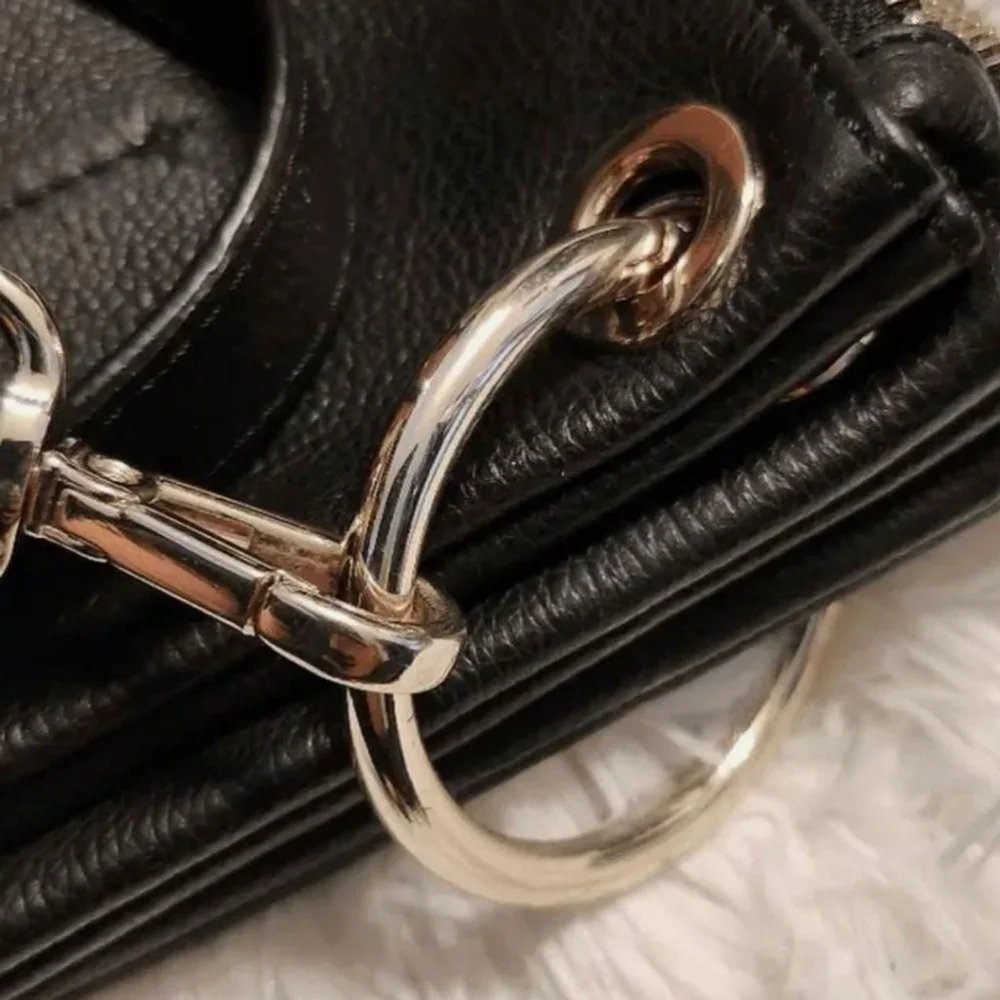 Black Leather Purse Shoulder Bag Crossbody Gold Zipper Leather Strap Purses